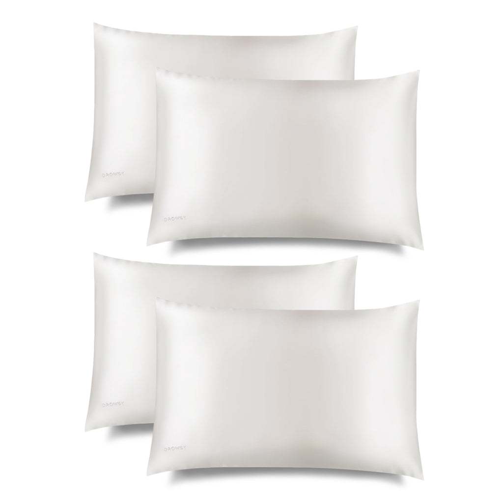 Four Rajah Cushion Covers by drowsysleepco are displayed in two rows of two against a plain white background. The covers have a smooth finish and subtle sheen, hinting at a silky or satin-like material.