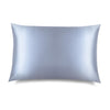 The Blue Belle Silk Pillowcase by drowsysleepco features smooth, light blue silk with a subtle sheen and 
