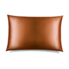 The drowsysleepco Pumpkin Spice Silk Pillowcase is a smooth, brown rectangular case with a slight sheen and "DROWSY" in the corner. Photographed on white, it's perfect for hair protection and reducing sleep creases.