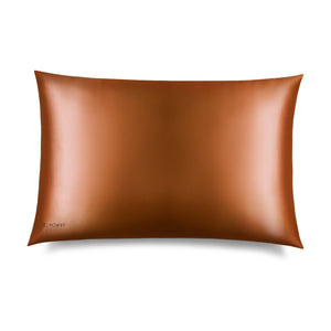 The drowsysleepco Pumpkin Spice Silk Pillowcase is a smooth, brown rectangular case with a slight sheen and "DROWSY" in the corner. Photographed on white, it's perfect for hair protection and reducing sleep creases.