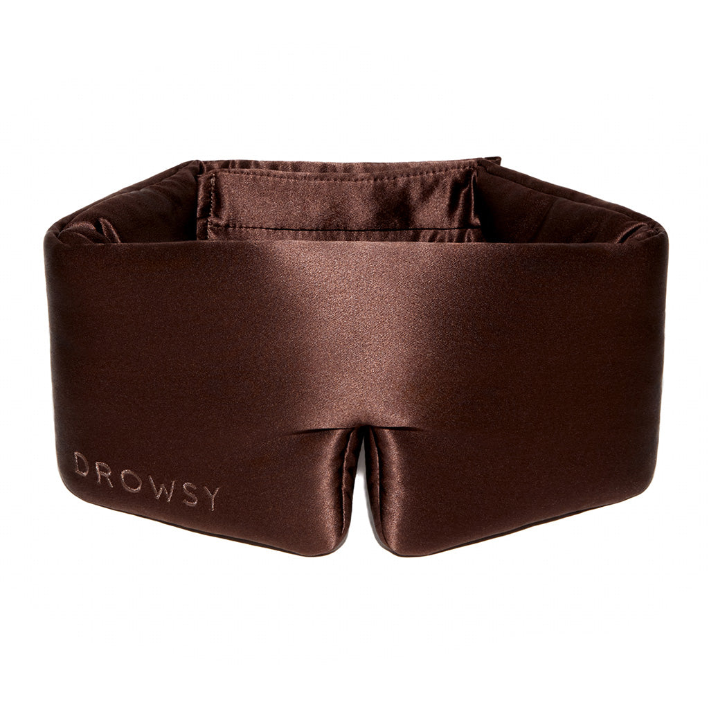 The Jasmine Jewel Masks by drowsysleepco are brown, padded silk sleep masks designed to block out light and provide comfortable sleep.