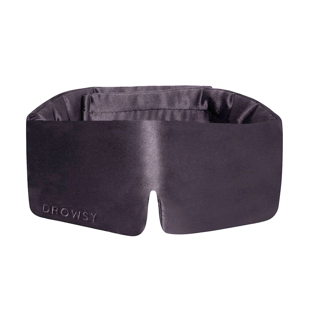 The Moonlight Shadow blackout eye mask by drowsysleepco features the word DROWSY embroidered on the left and is displayed against a plain white background.
