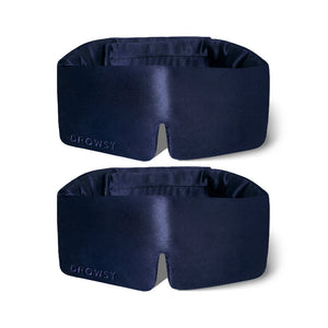 Two drowsysleepco 2-Pack Sleep Masks in Midnight Blue with "DROWSY" embroidered on the bottom left, shown on a white background.