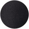 A round sheet of black sandpaper with a textured, gritty surface against a plain, light background.