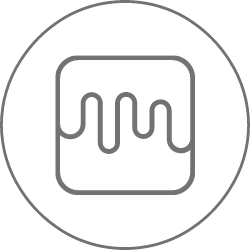 A simple gray line icon of a square with a wavy, dripping pattern inside, enclosed by a thin circular border, on a light gray background.